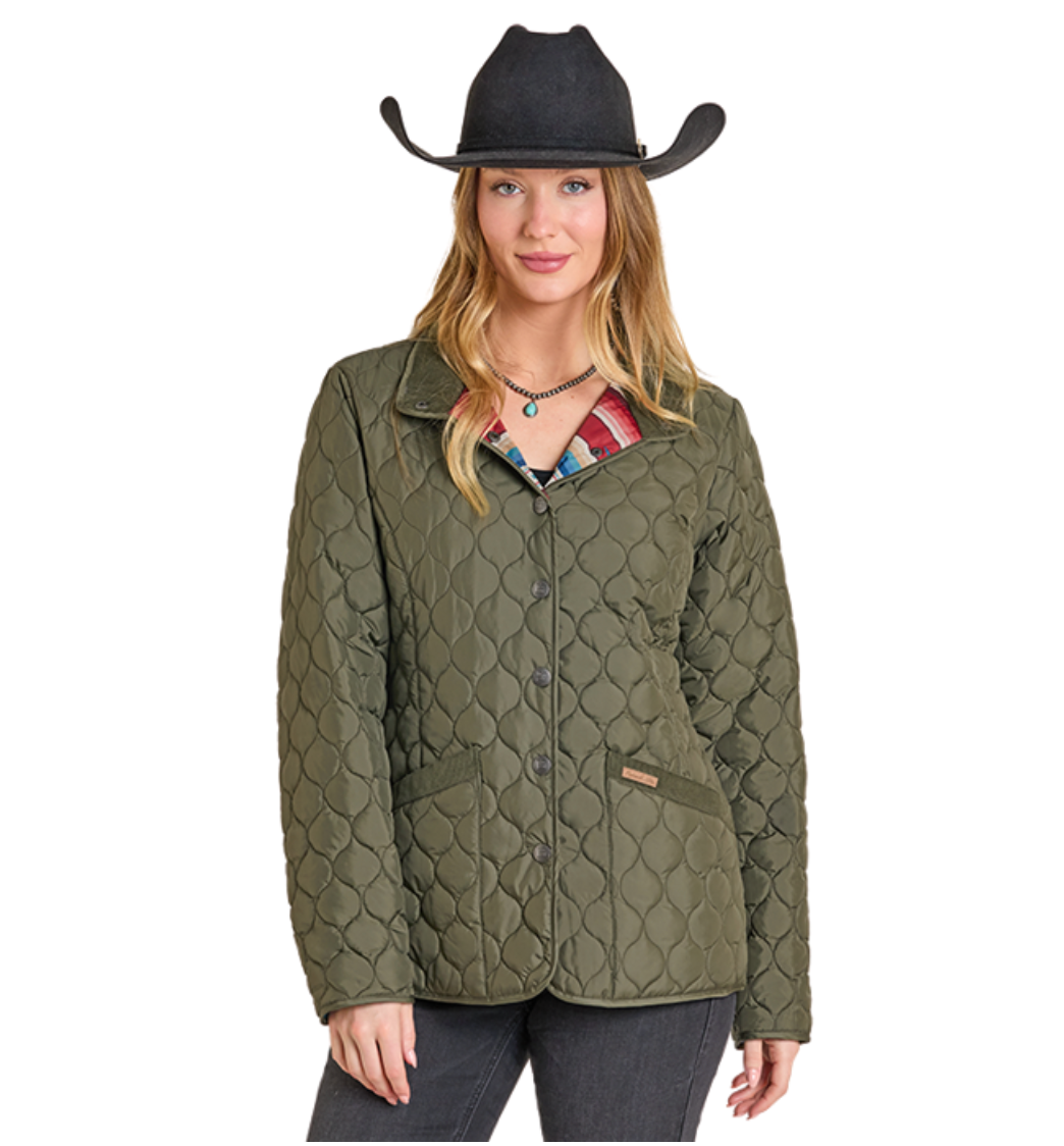 Panhandle Ladies Olive Green Quilted Riding Jacket - Stockyard Style Panhandle Ladies Olive Green Quilted Riding Jacket - Stockyard Style